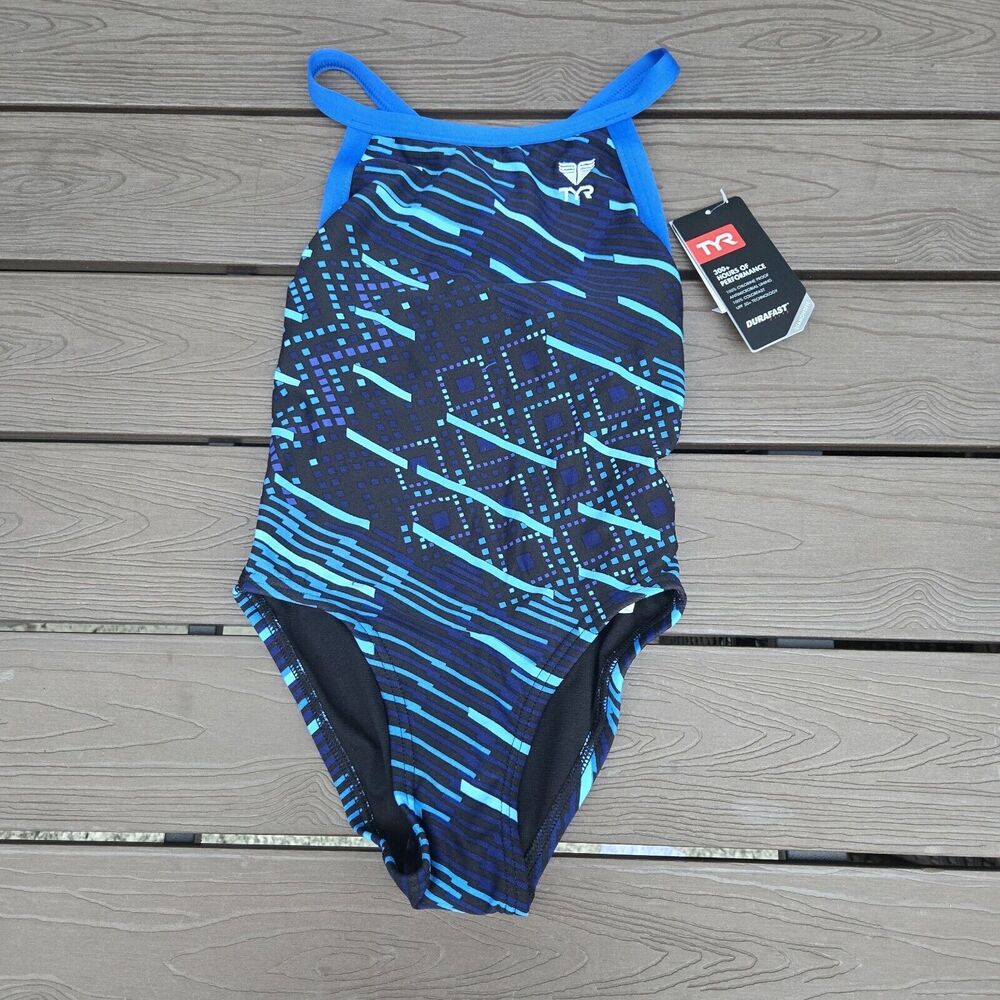 TYR DuraFast Elite Zyex Diamondfit 1 Pc Swim Blue Youth Girl Sz 22 New